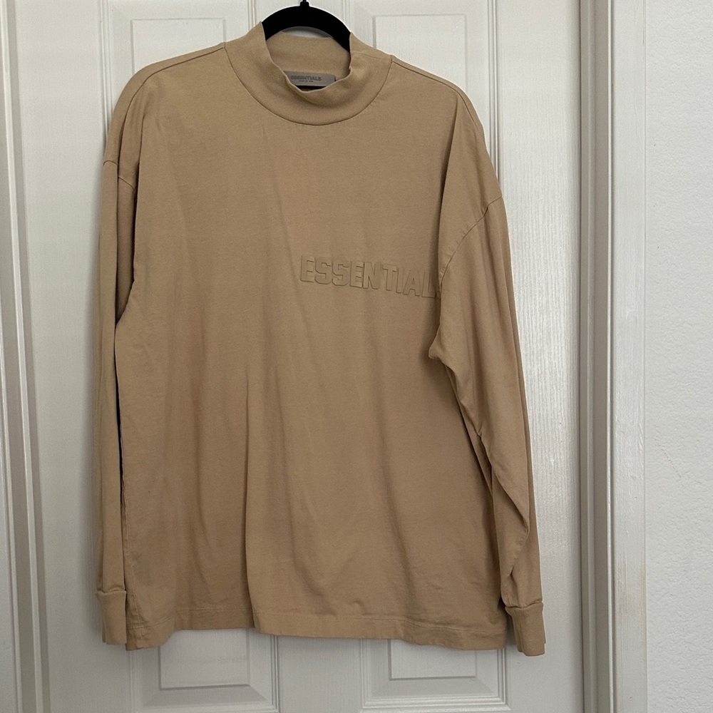 Fear of God ESSENTIALS Men's Long-Sleeve Mock Neck Shirt in Beige/Tan